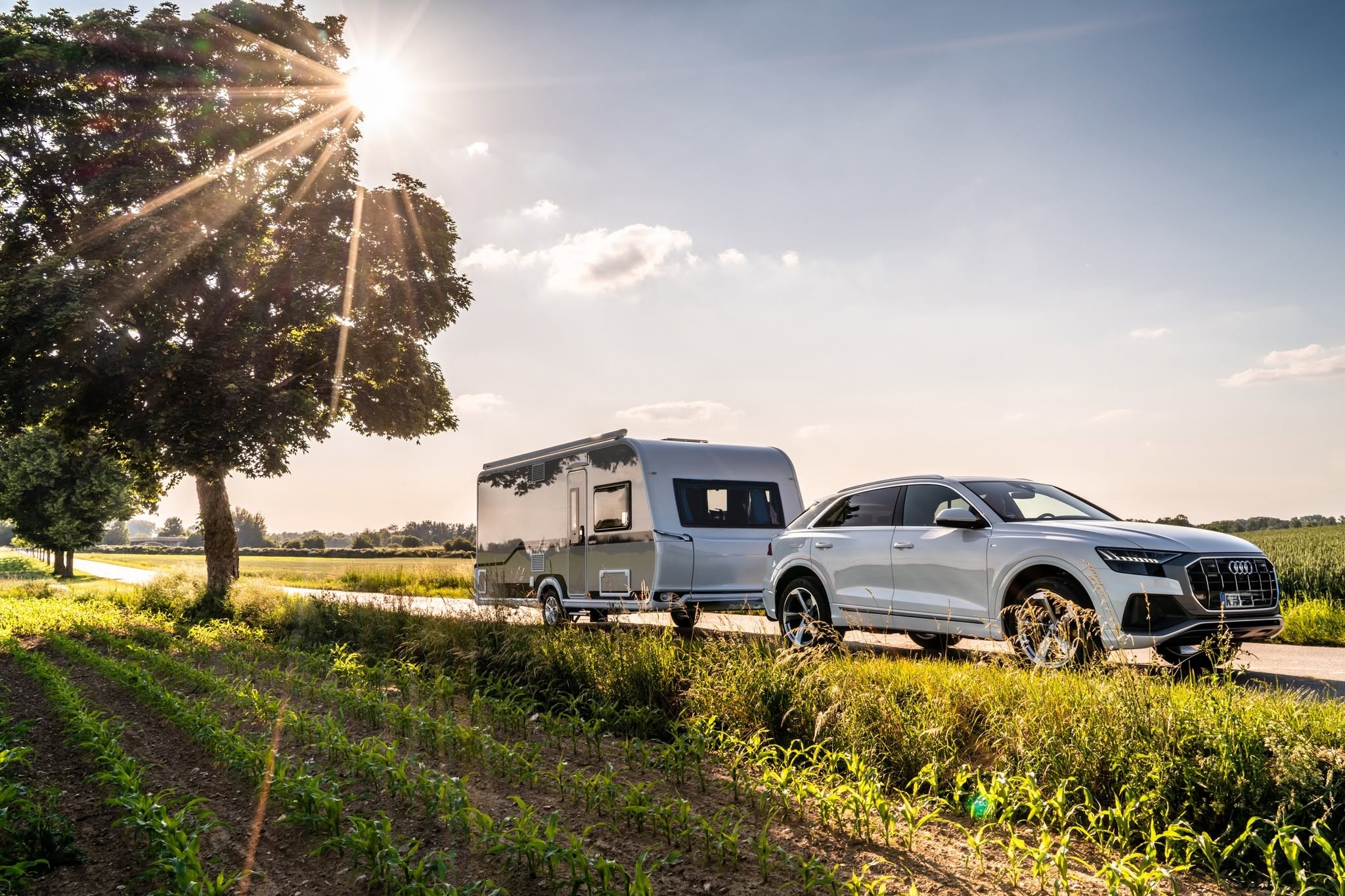 Caravan su strada alberata
